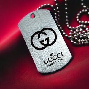 Silver Gucci Ghost Dog Tag Pendant | Luxury Streetwear Statement Necklace